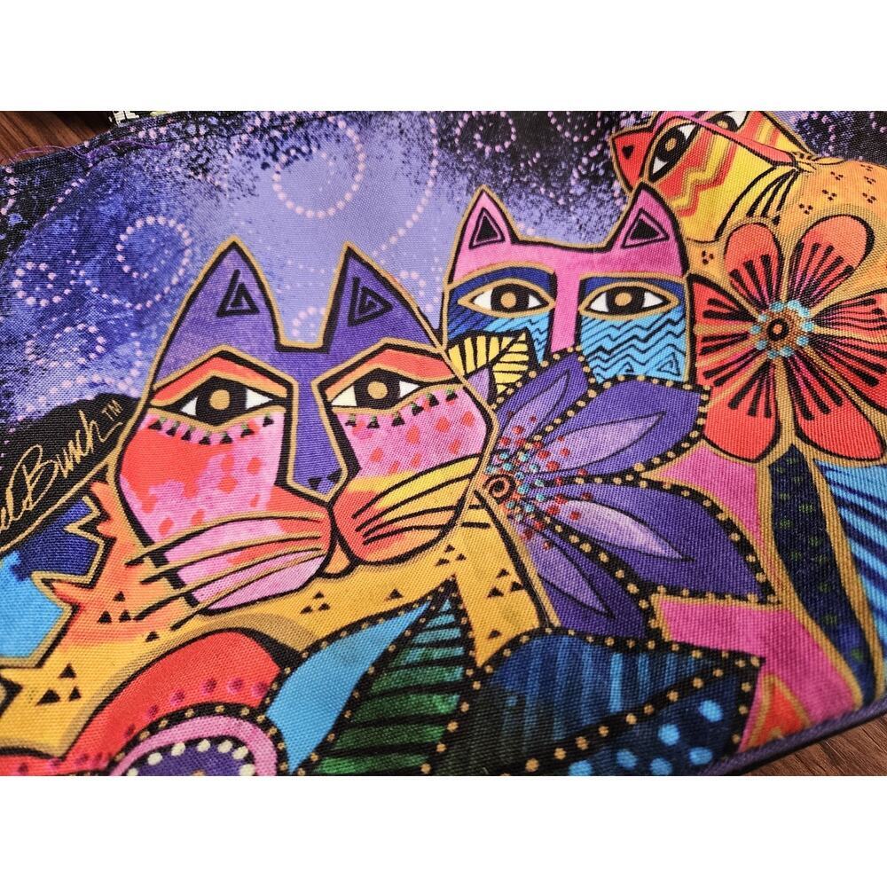 Laurel Burch Cat Print Tote Handbag Purse Zip Top Purple Lining - Picture 2 of 7